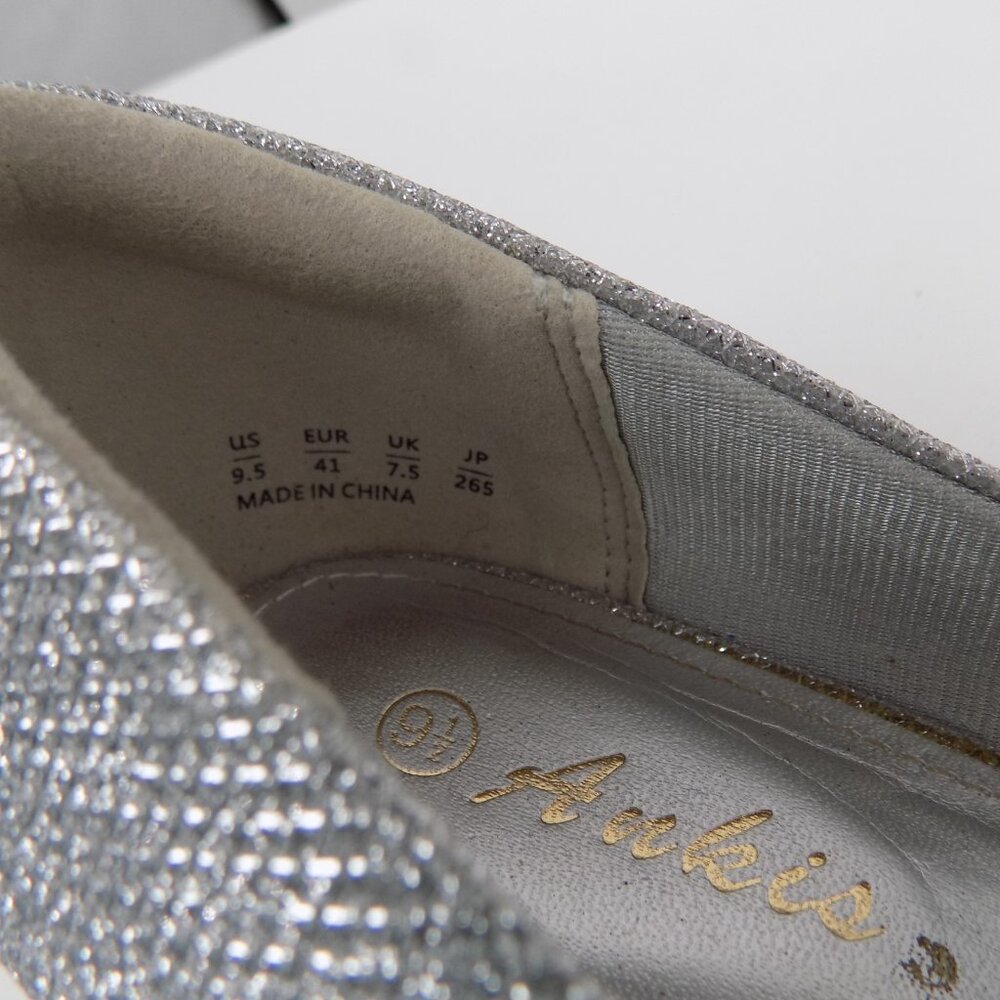 Ankis Silver Glitter Women Shoe Size 9.5 Slip On Wedge Heels Closed Toe - Picture 9 of 10